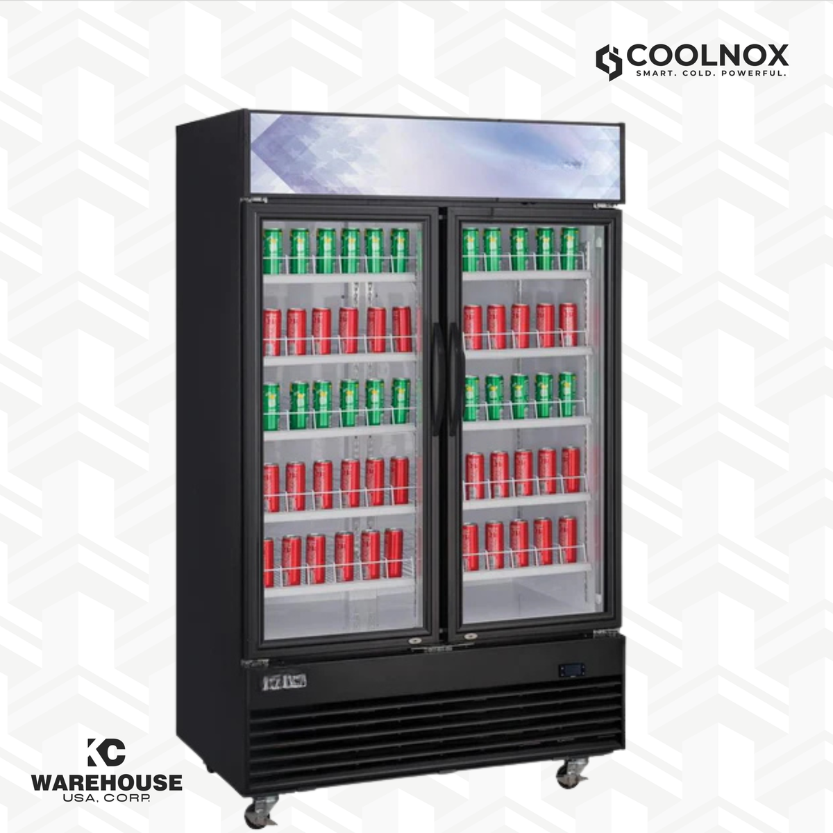Commercial Glass Swing 2-Door Merchandiser Refrigerator