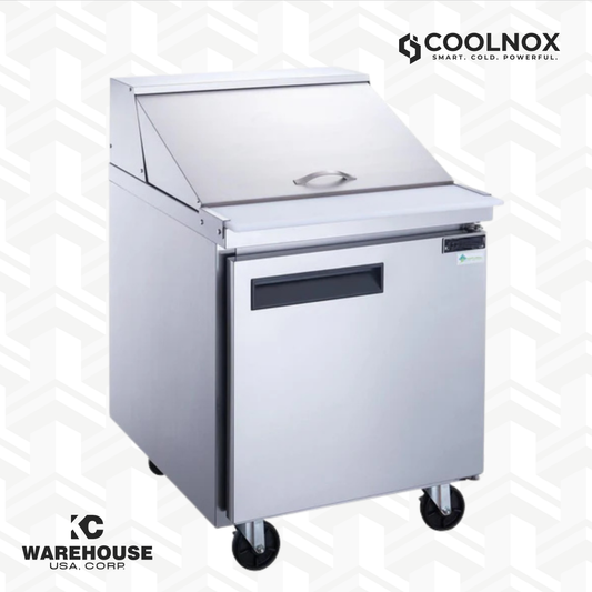 1-Door Commercial Food Prep Table Refrigerator in Stainless Steel with Mega Top