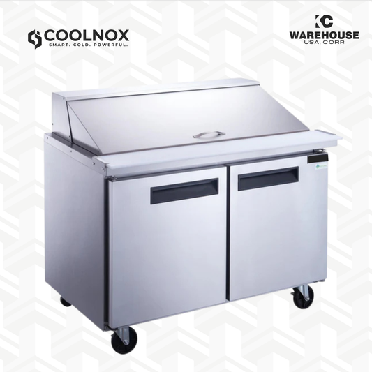 2-Door Commercial Food Prep Table Refrigerator in Stainless Steel with Mega Top