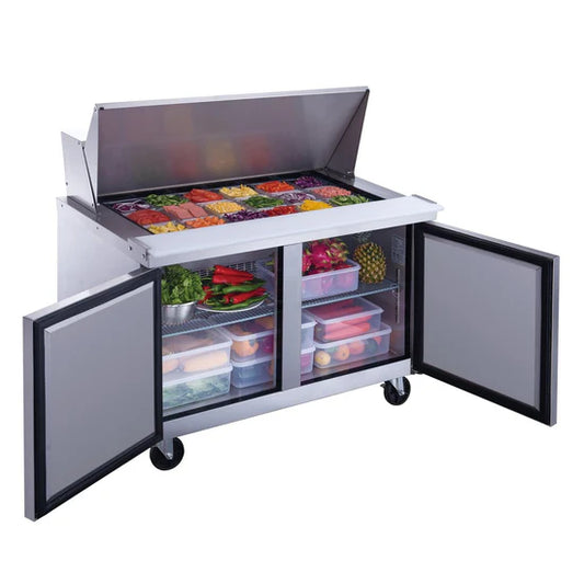 2-Door Commercial Food Prep Table Refrigerator in Stainless Steel with Mega Top